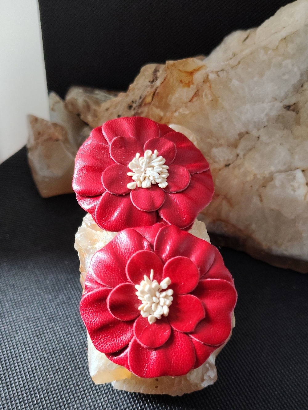 Vintage Red Floral Leather Type Shoe Clips